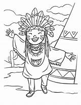 Happy Native American Indian Girl Coloring Page 17197876 Vector Art At  sketch template