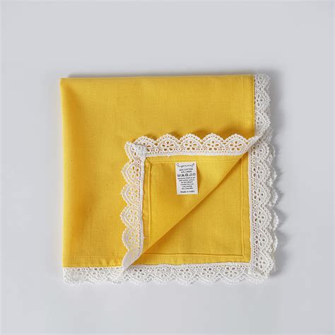 Dinner Cloth Napkin, Cotton Blend Cloth Napkin With Lace, Lemon