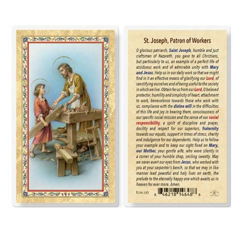 Daily Prayer to St. Joseph the Worker Gold-Stamped Laminated Holy Card ...