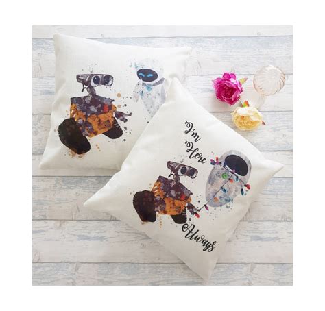 Double Sided Disney Wall-e and Eva Quote Im Here Always Couple Love Inspired Cushion Cover Throw ...