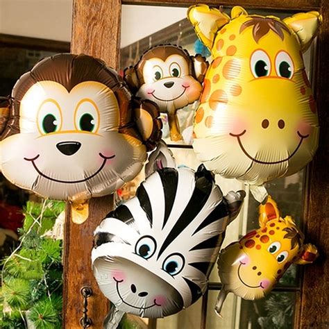 5Pcs Jungle Animal Foil Balloon Tiger Monkey Lion Giraffe Zebra Helium ...