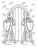 Knight Guarding A Gate Coloring Page For Kids Stock Vector  sketch template