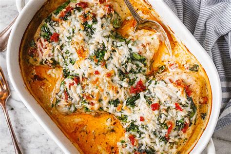 Creamy Chicken Breast Bake Recipe with Spinach and Sun-Dried Tomatoes ...