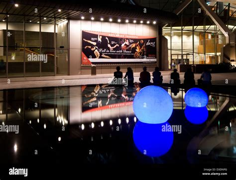 Exterior external view of The Esplanade Theatres On The Bay lit up at night, Marina Bay ...