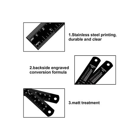 Stainless Steel Ruler and Metal Rule Kit with Conversion Table (Silver, 12 Inch, 12 Inch)