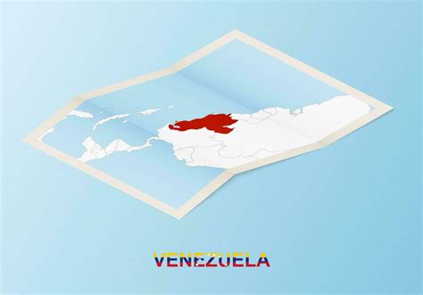 Folded paper map of Venezuela with neighboring countries in isometric ...