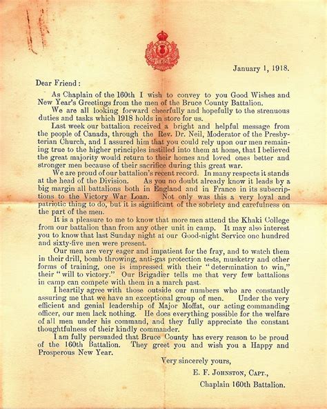 Letters From World War One: January 1, 1918 Letter from the Chaplain of ...