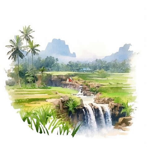 Premium Photo | Watercolor painting of rice fields