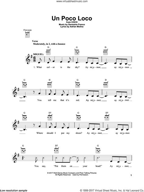 Download and Print Un Poco Loco (from 'Coco') sheet music for ukulele by Adrian Molina. Ukulele ...