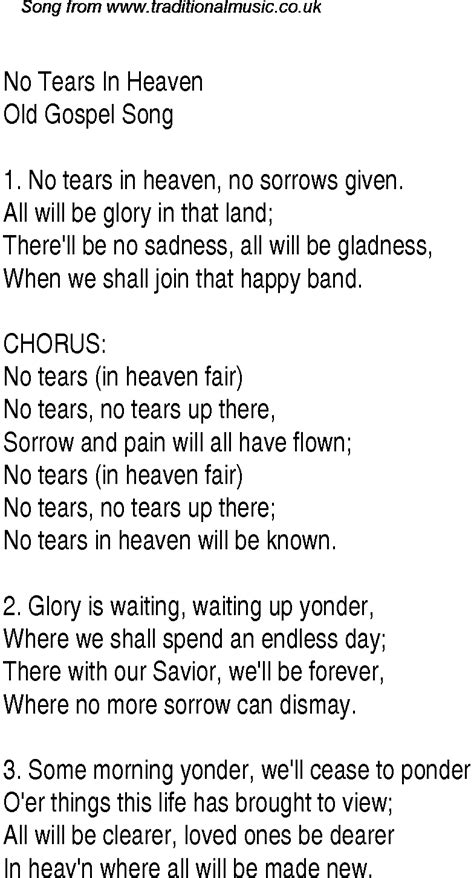 No Tears In Heaven - Christian Gospel Song Lyrics and Chords