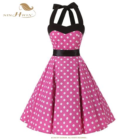 SISHION Casual Cotton Dress Plus Size Lace Up Back Vintage Dress 50s ...