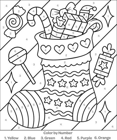 Color By Number Christmas Stocking Coloring Page | Crayola.com | crayola.com