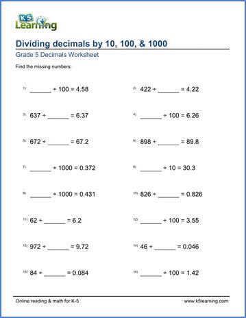 Decimal division worksheets | K5 Learning