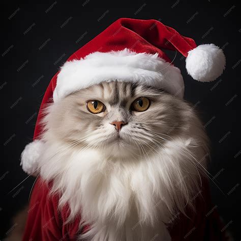 Premium AI Image | cute cat wearing Santa hat Christmas portrait background wallpaper