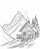 Premium Vector  Mountain House coloring Page sketch template