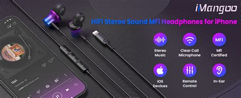 Amazon.com: iMangoo for Apple Headphones Magnetic HiFi Stereo Bass Wired Earbuds MFi Certified ...