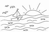 Coloring Page For Children Seascape With Sun Clouds Sea Birds And  sketch template