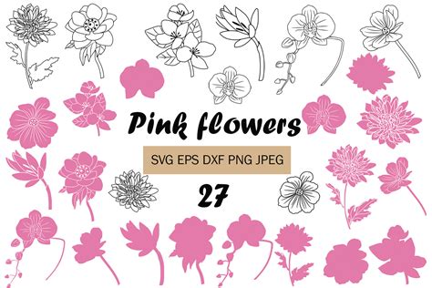 Pink Flowers Svg Bundles 27 Svg Cut File Graphic by larisa1522 · Creative Fabrica