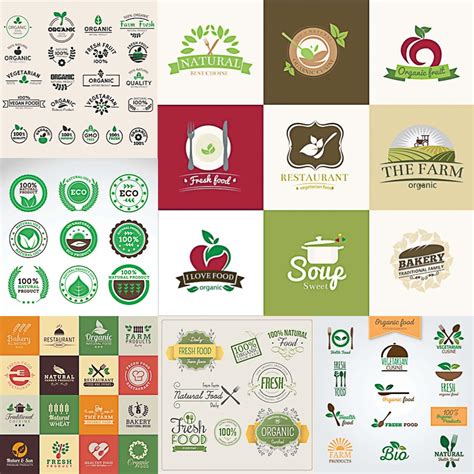 Organic food labels set vector | Free download