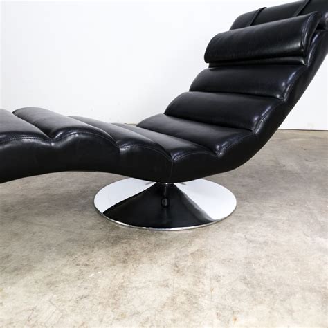 Vintage black leather lounge chair with chrome swivel base 1980 ...