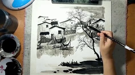 River village - Chinese Ink Painting - YouTube