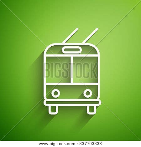 White Line Trolleybus Icon Isolated On Green Background. Public Transportation Symbol. Vector ...