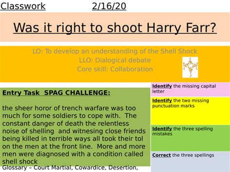 Harry Farr - Shell Shock WWI | Teaching Resources