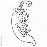 Coloring Page Cartoon Chili Pepper Happy Vegetable Character Eco  sketch template