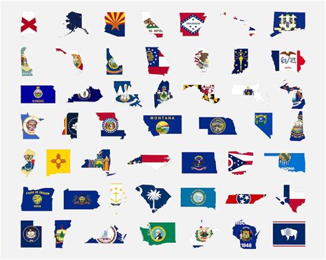 50 USA State Flag Map Set United States of America US | Etsy