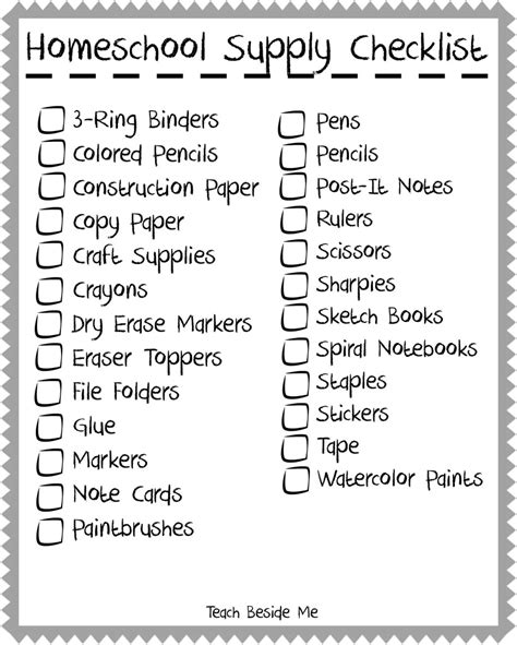 Back To School Supplies Checklist