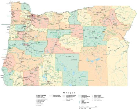 State Map of Oregon in Adobe Illustrator vector format. Detailed ...