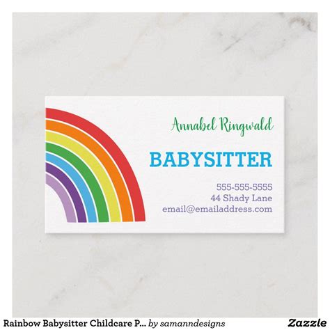 Rainbow Babysitter Childcare Provider Pretty Business Card | Zazzle.com ...