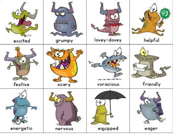 Monster Adjective Flashcards Printable by Anne Weaver | TpT