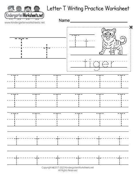 Free Printable Letter T Writing Practice Worksheet