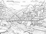 Fun Landscape Coloring Adventure  Page sketch template