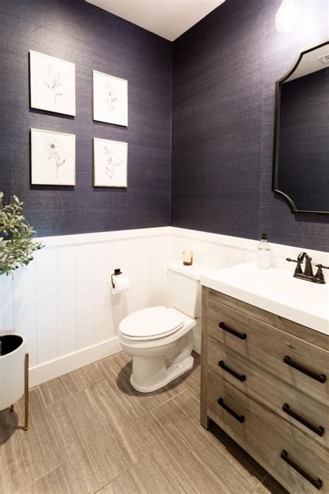 Check out this modern bathroom with white wainscoting and textured ...