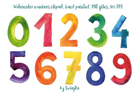 Numbers, watercolor clipart, colorful letters, hand painted, 123, font, typo, By swiejko ...