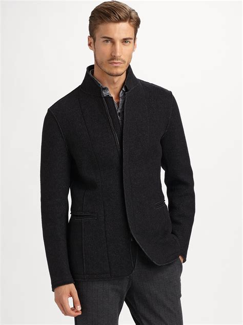 Lyst - Armani Boiled Wool Blend Jacket in Black for Men