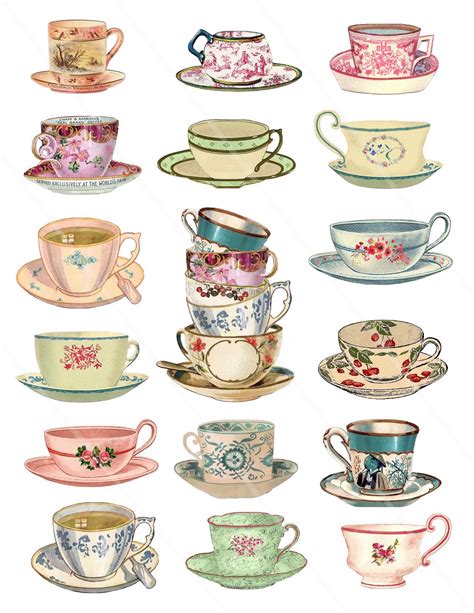 Teacup Clipart Tea Clipart Teacup Floral Vintage Tea Cups Tea Party Clipart Tea Cups Clipart ...