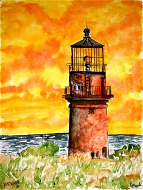 Lighthouse and Beach Watercolor Paintings