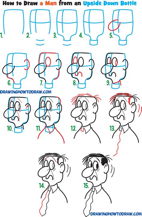 Learn How to Draw Cartoon Men Character's Faces from Household Objects - Easy Step by Step ...