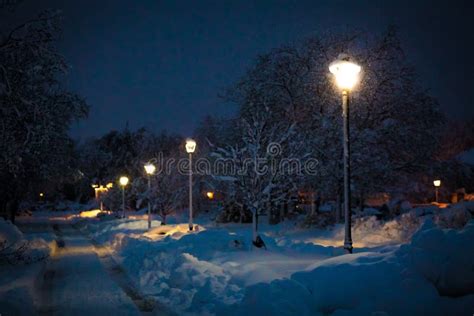 Heavy Winter Snow at Night with Street Lights Stock Image - Image of outdoors, christmas: 111648501
