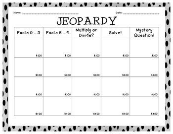 Jeopardy Division Review Game: Student Recording Sheet by Missy Mooty Russell