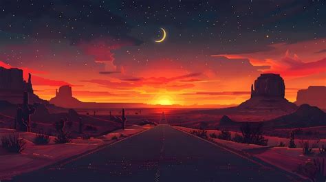 Vibrant Pixel Art Sunset Desert Landscape in Retro Pixilation | Premium ...