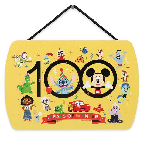 Snapklik.com : Open Road Brands Disney 100 Years Of Wonder Character Collage Hanging Wood Wall Decor