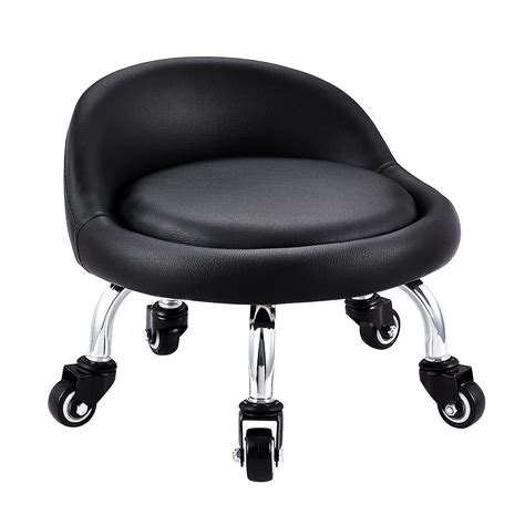 Buy Lanstics Low Roller Seat Stools on Wheels Chair Leather Cushion Roller Seats with Back Rest ...