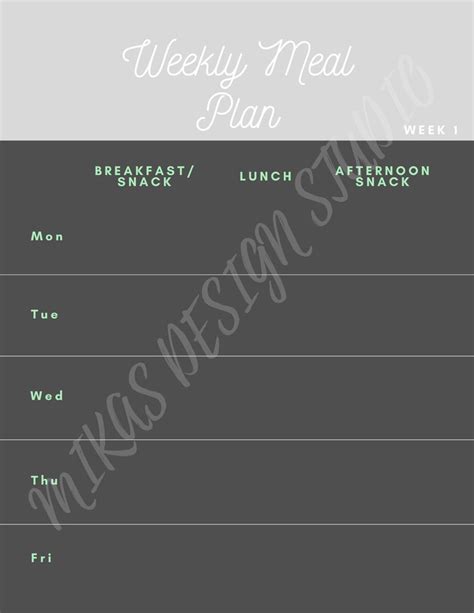 Weekly Daycare Menu Planner Printable | Etsy