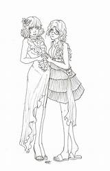 Anime Triplet Sisters Sketch Coloring Page sketch template