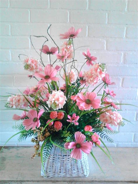 Pink Silk Flower arrangement table centerpiece basket flower