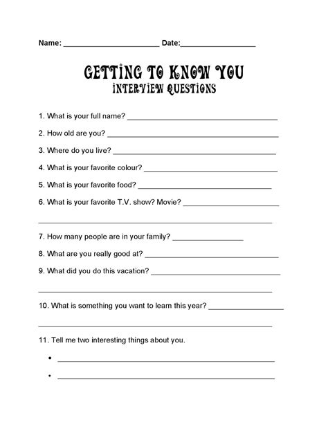 Get To Know Your Students Worksheet